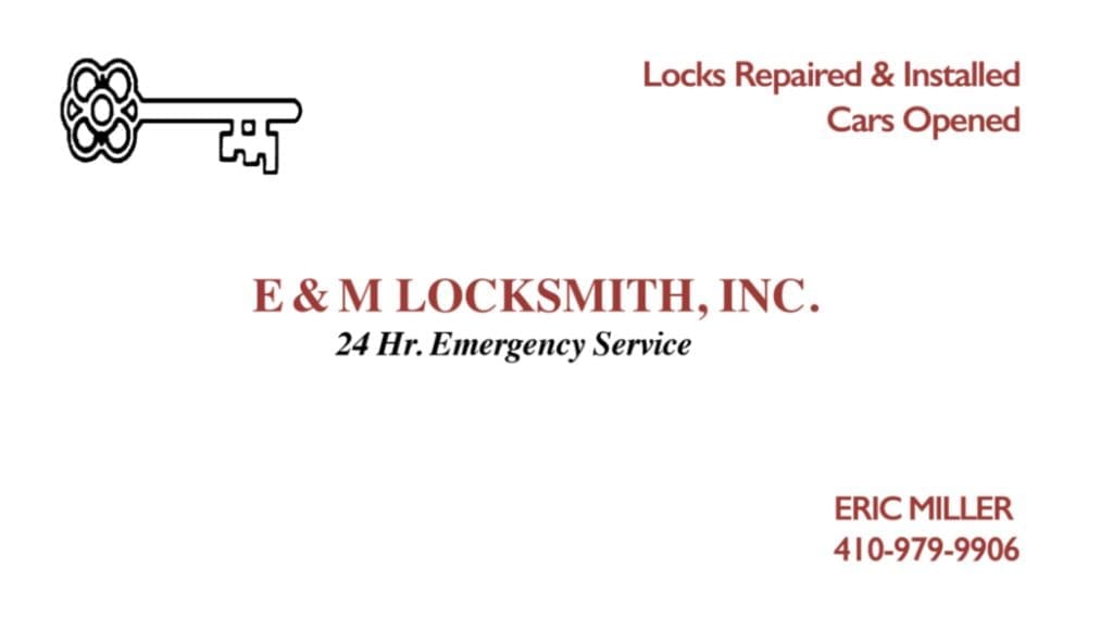 E and M Locksmith cars opened Eric miller Sykesville Catonsville Ellicott City Oella Columbia Baltimore Maryland