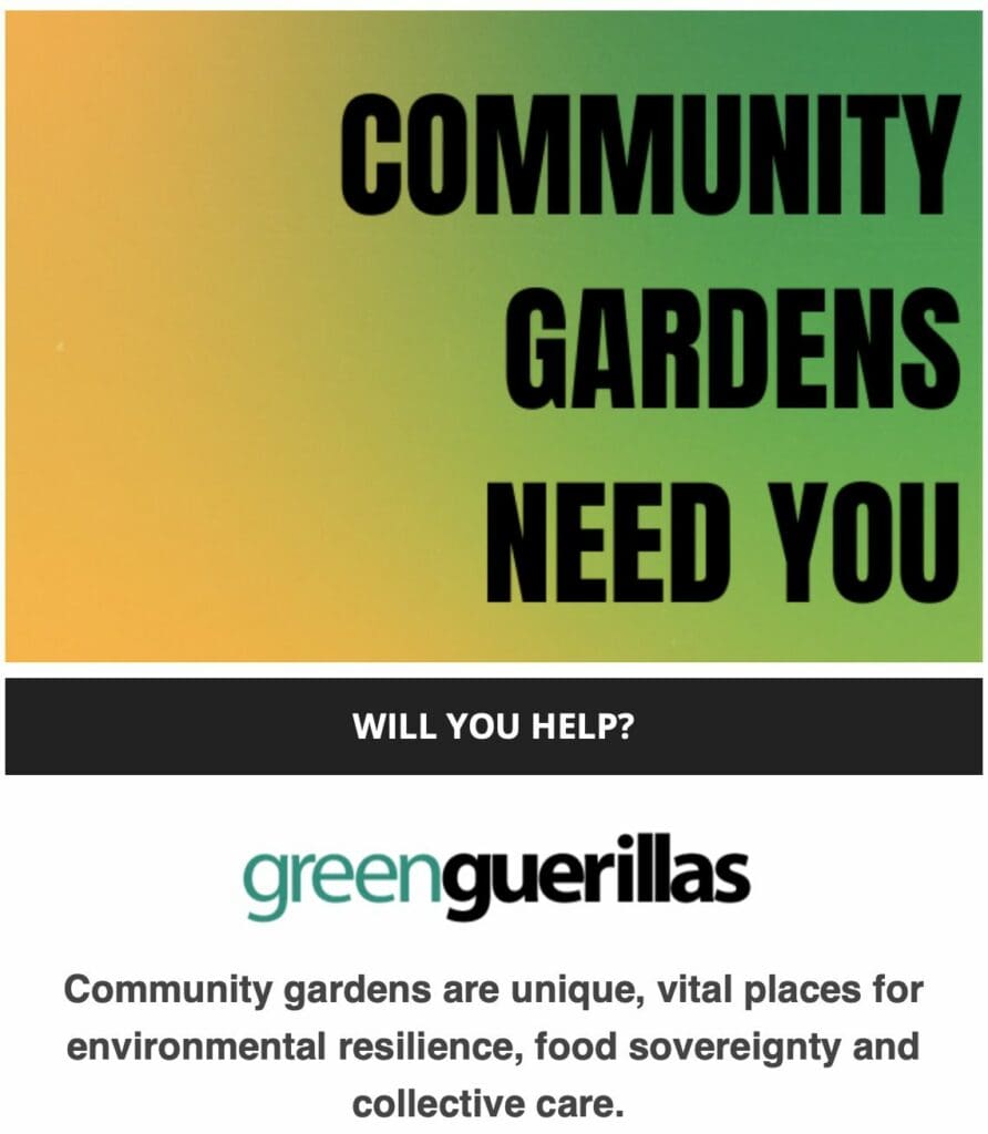 Green Guerillas Volunteer call to action